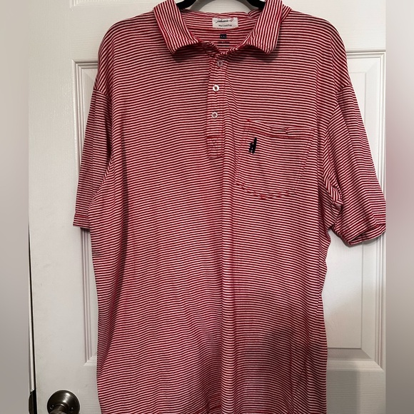 JOHNNIE-O Mens XL Red/White Stripe POLO Shirt 100% Cotton - Picture 2 of 11
